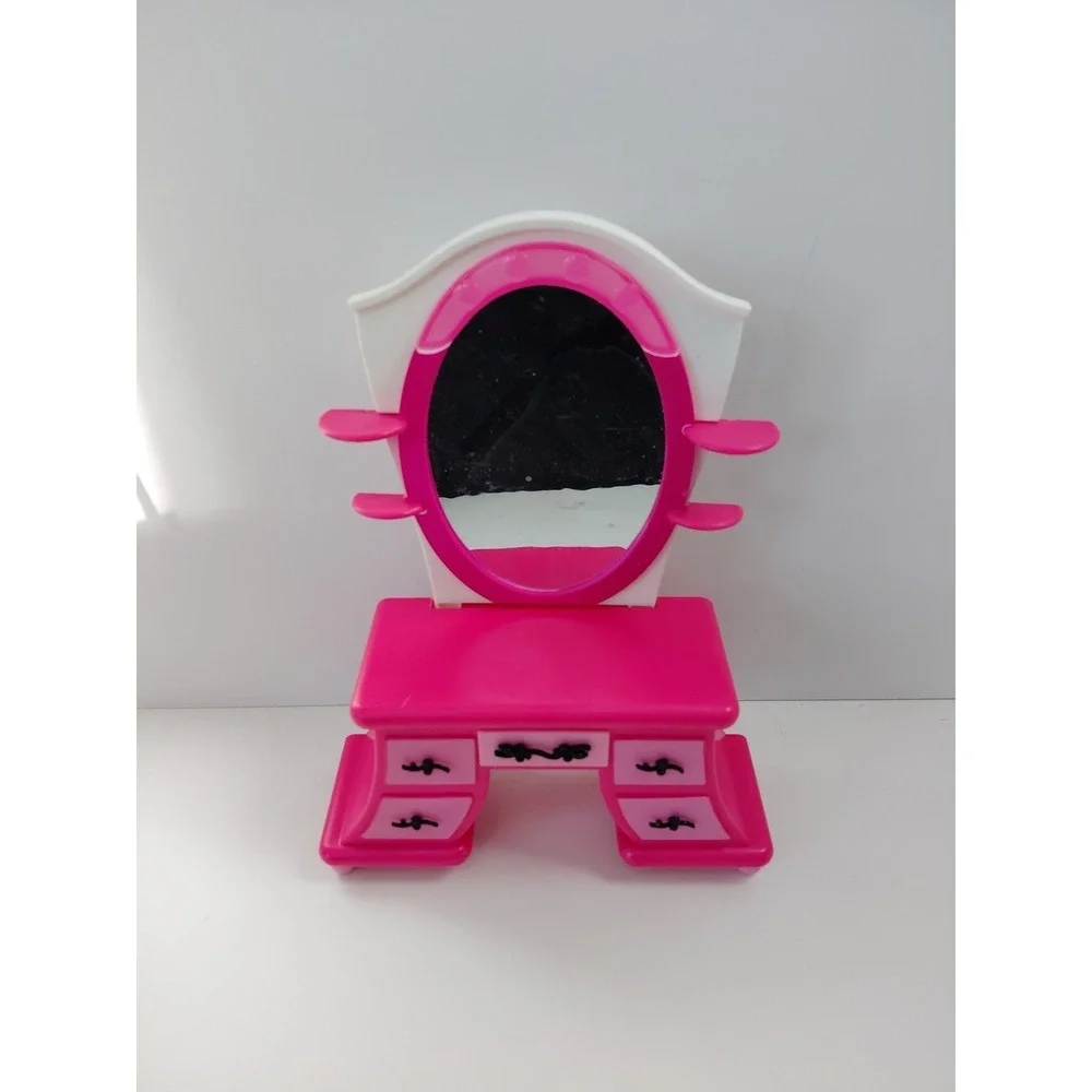 Mattel‎ 2007 Barbie My House Pink Vanity w Mirror, Rare Black Hardware